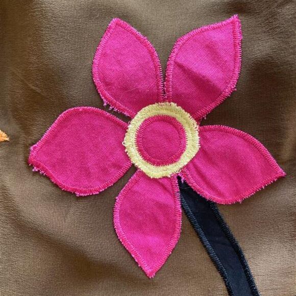 Vtg Y2K Anthropologie Lapis 100% Silk Floral Appliqué Brown Pink Skirt Sz Large - Picture 8 of 10